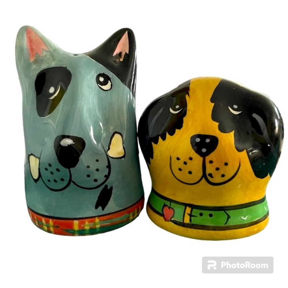 Dogs Salt and Pepper Shakers Vintage Colorful Display Characters Collectors Item
